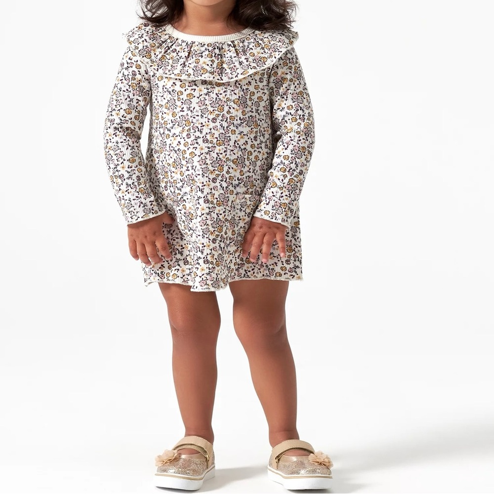 Gerber Modern Moment Ribbed Floral Long Sleeve Dress Purple Cream Size 24 Months